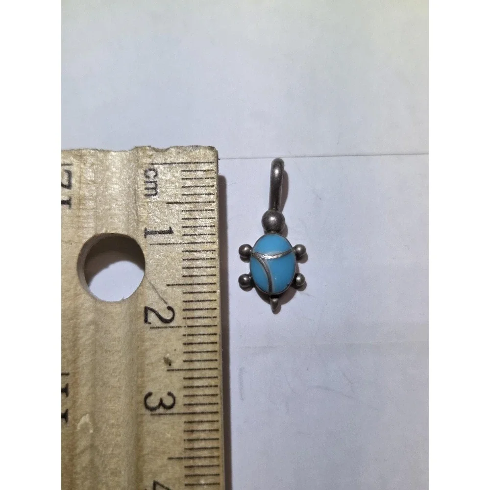 Turtle Pendant Blue Sterling‎ Silver Turquoise Inlay SW Style Native American
